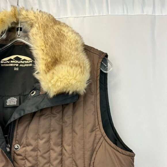 Sun Mountain Puffer Vest Multicolor Snap Faux Fur Trim Collar Pockets Medium - Picture 5 of 10